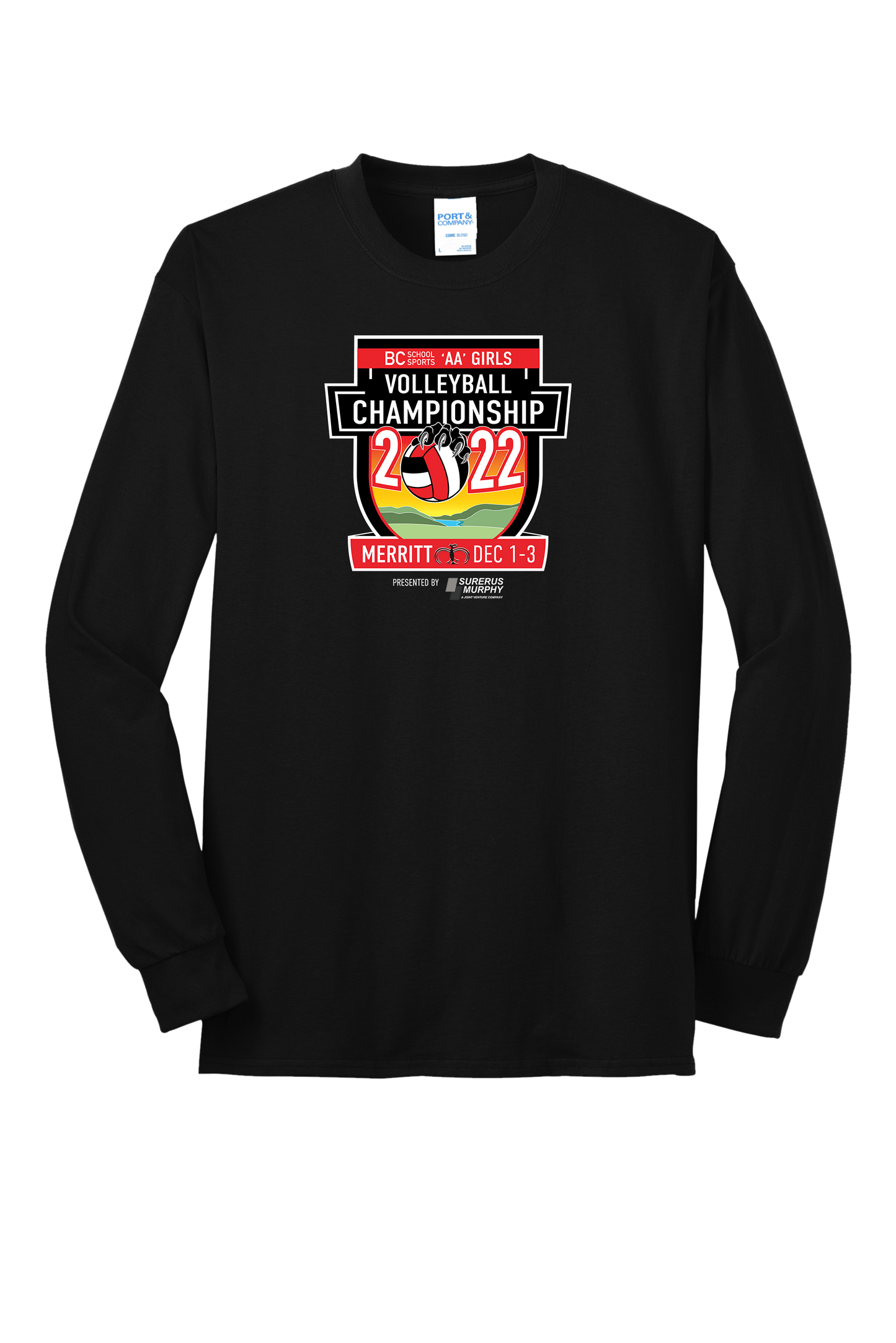'AA' Girls Volleyball Long Sleeve Tee - Black