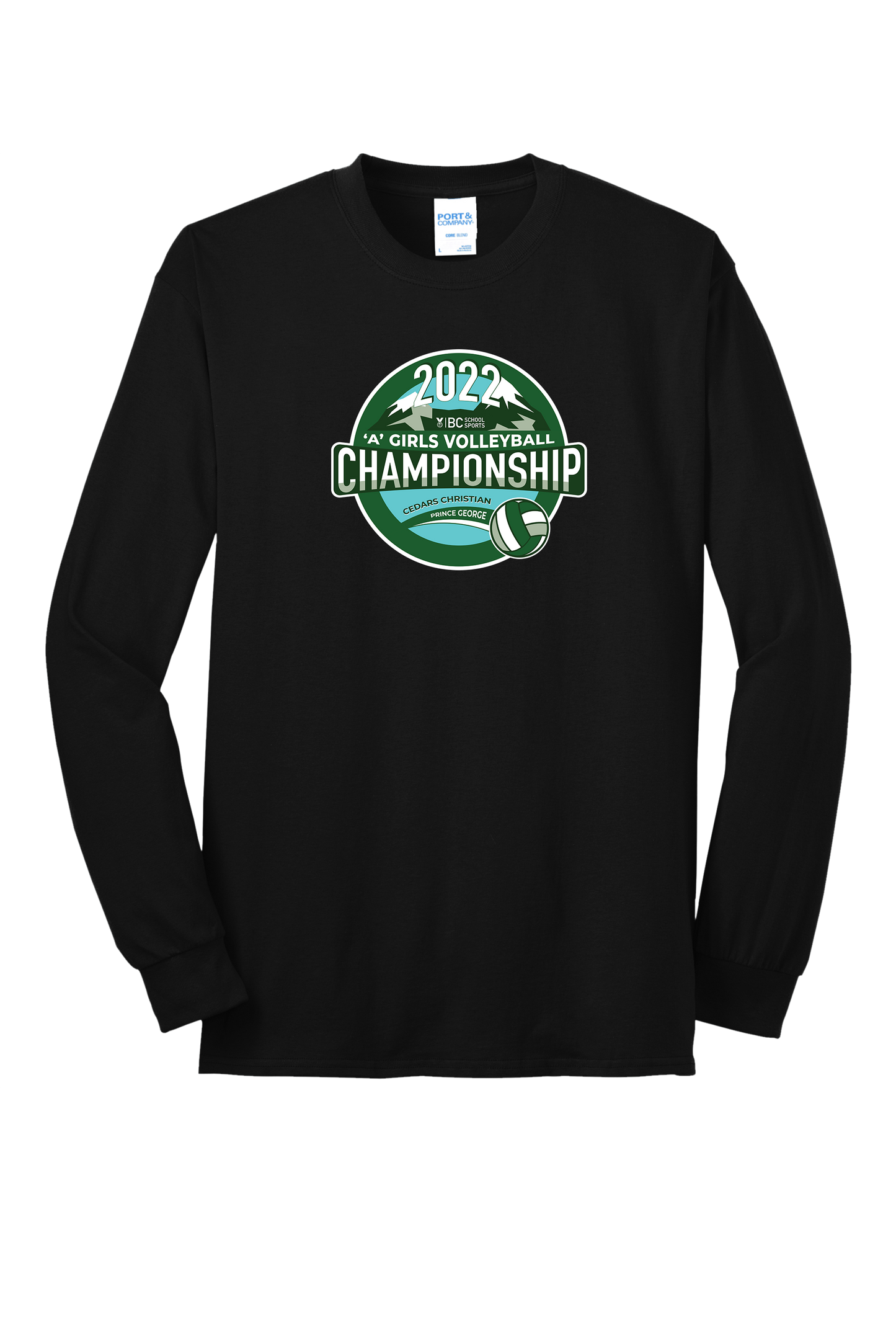 'A' Girls Volleyball Long Sleeve Tee - Black