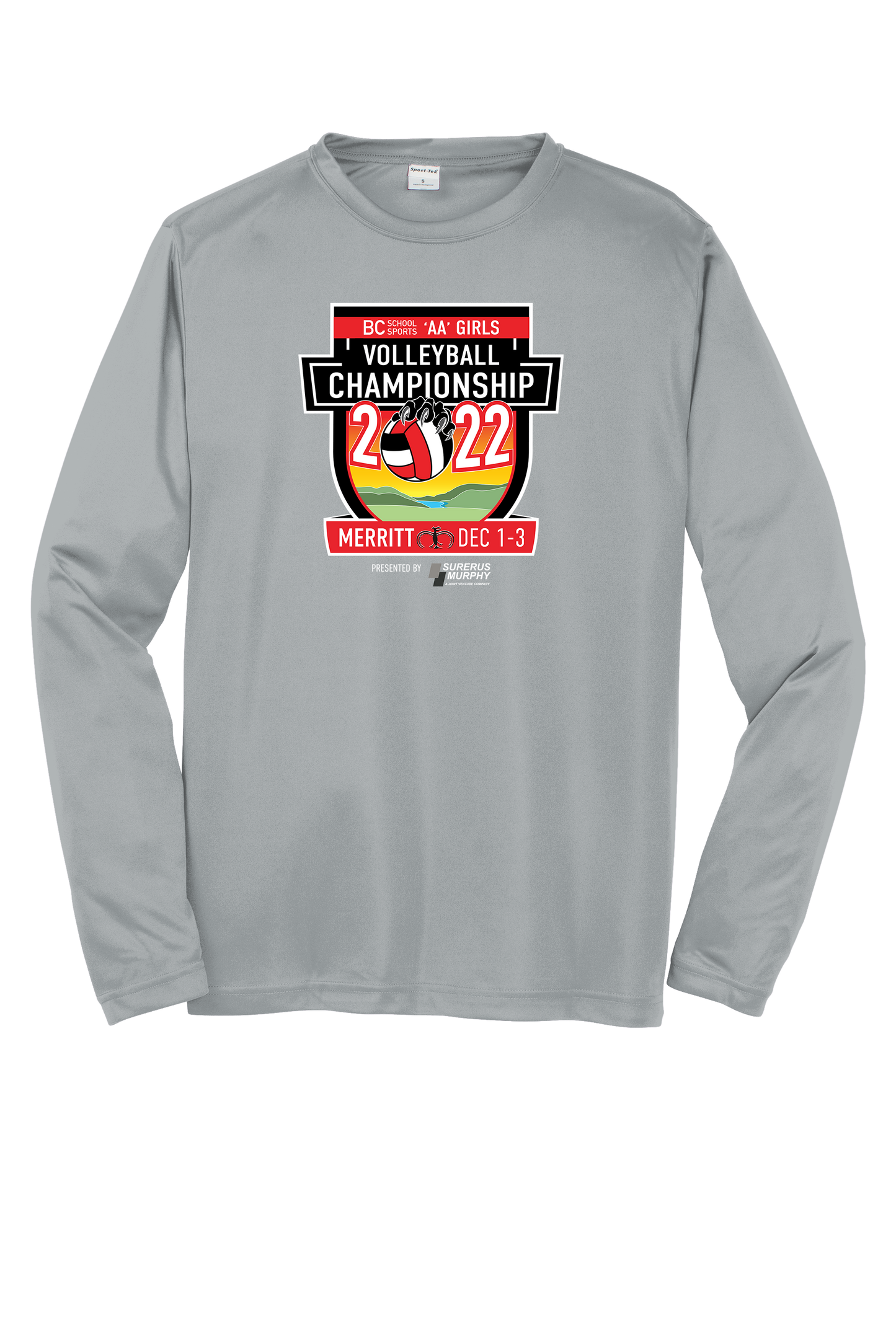 'AA' Girls Volleyball Performance Long Sleeve Tee - Silver